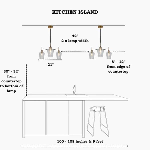 dimension image slide 0 of 4, Modern Farmhouse 3/5-Light Black Gold Chandelier Clear Glass Kitchen Island Pendant Lighting for Dinning Room