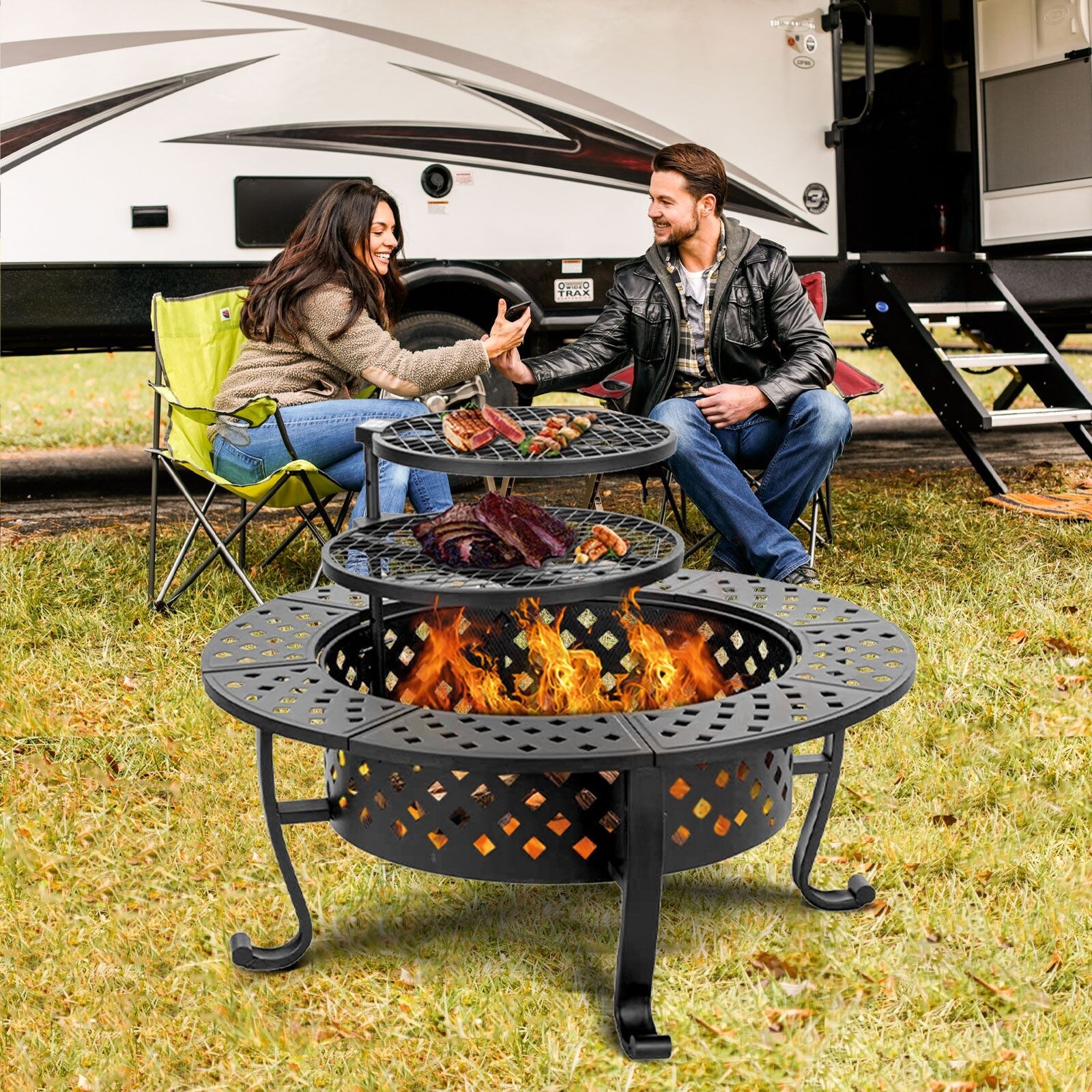 Lava Star 42 Inch Wood Burning Fire Pit Table, Metal Firepit Black