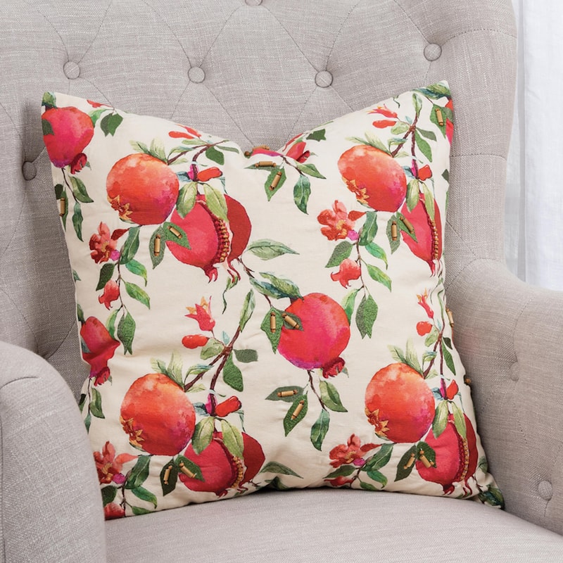 Red Pomegranate Cotton Embroidered Throw Pillow