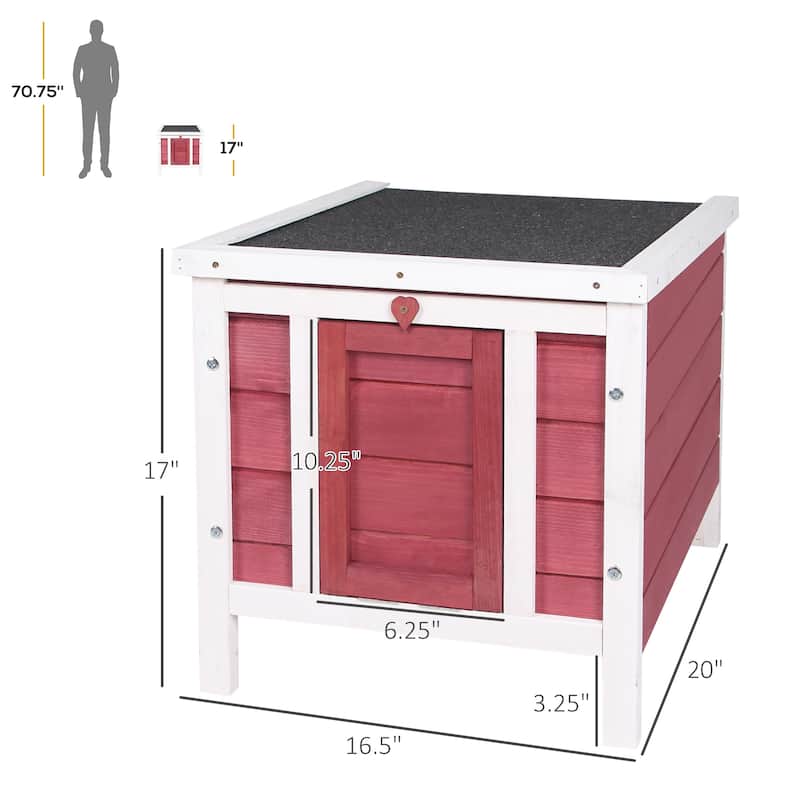 PawHut Small Wooden Rabbit Hutch Bunny Cage Guinea Pig House Dog Cage with Openable & Waterproof Roof, Red