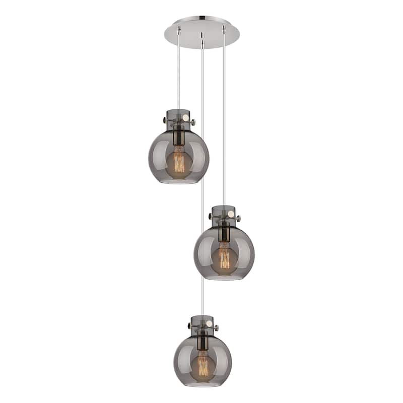 Innovations Lighting Newton Sphere - 3 Light 8" Cord Hung Multi Pendant - 10" Canopy - Polished Nickel/Light Smoke