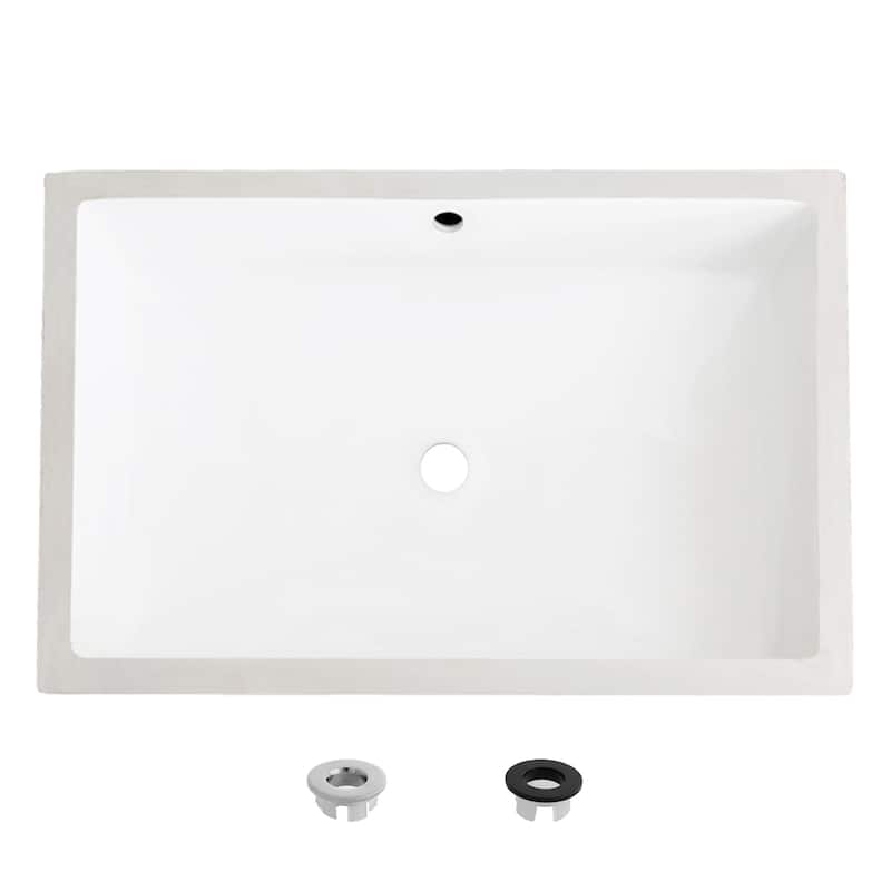 STYLISH 24.5 inches Rectangular Undermount Ceramic Bathroom Sink with 2 Overflow Finishes - 24.5 " x 16.5" x 6.5"