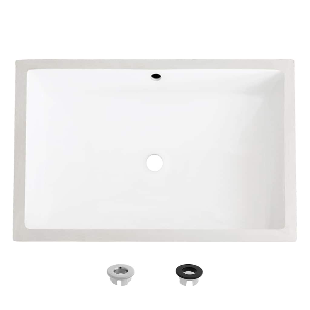 STYLISH 24.5 inches Rectangular Undermount Ceramic Bathroom Sink with 2 Overflow Finishes - 24.5 " x 16.5" x 6.5"