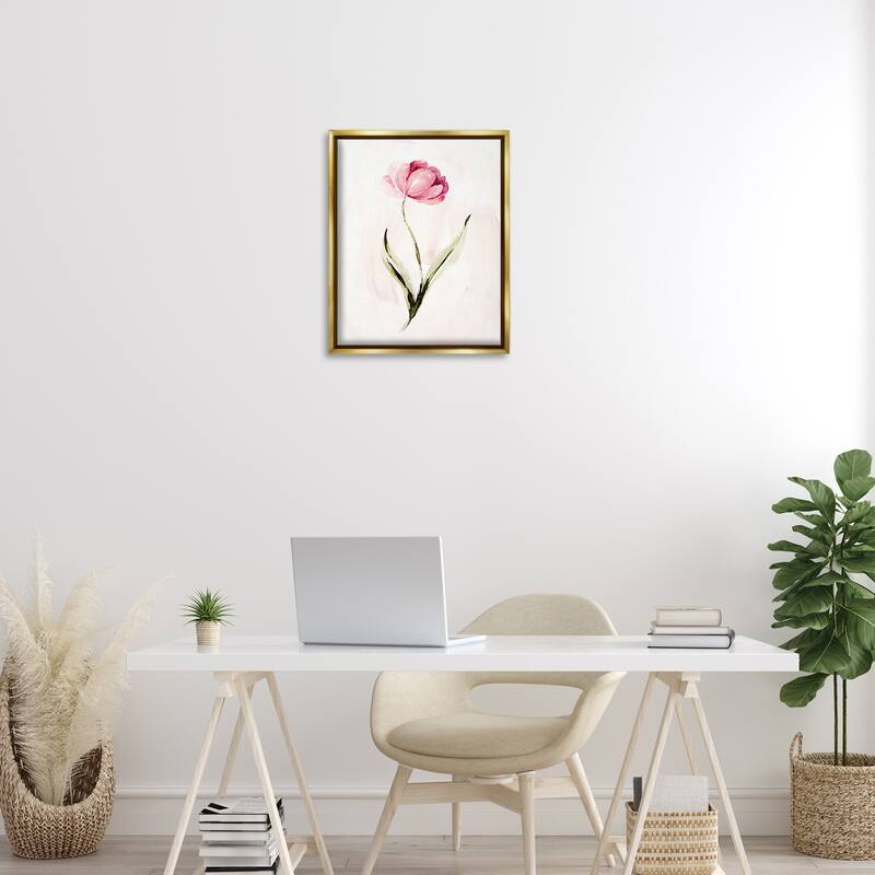 Stupell Modern Pink Blossom Sprig Framed Floater Canvas Wall Art Design By Kristen Brockmon