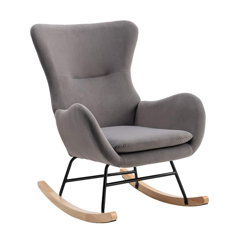 Padded Seat Rocking Chair With High Backrest And Armrests