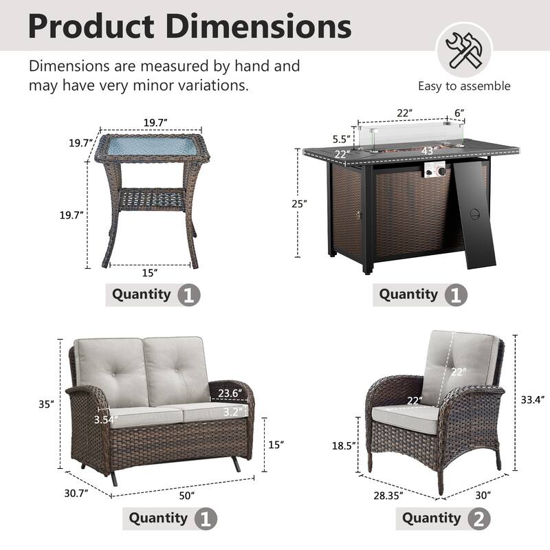 Gymojoy Outdoor Fire Pit Conversation Set, Loveseat Glider Sofa & Chairs - Patio Furniture Set