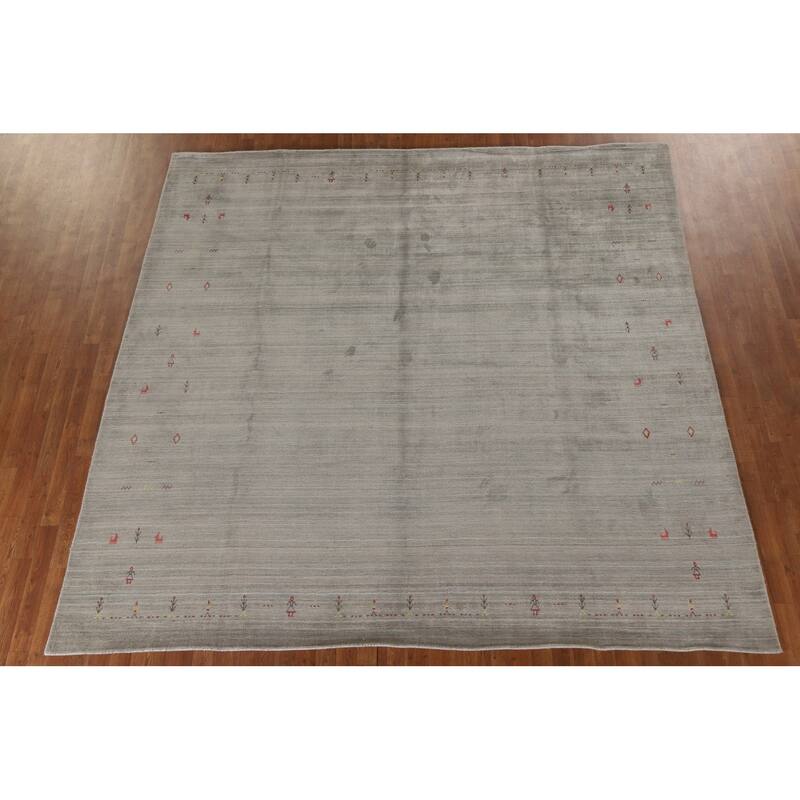 Striped Gabbeh Square Area Rug Handmade Wool Carpet - 9'8"x 9'8"