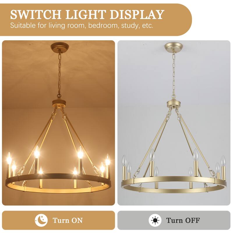8-Light Candlestick Wagon Wheel Chandelier Linear Chandelier Lighting for Kitchen Island