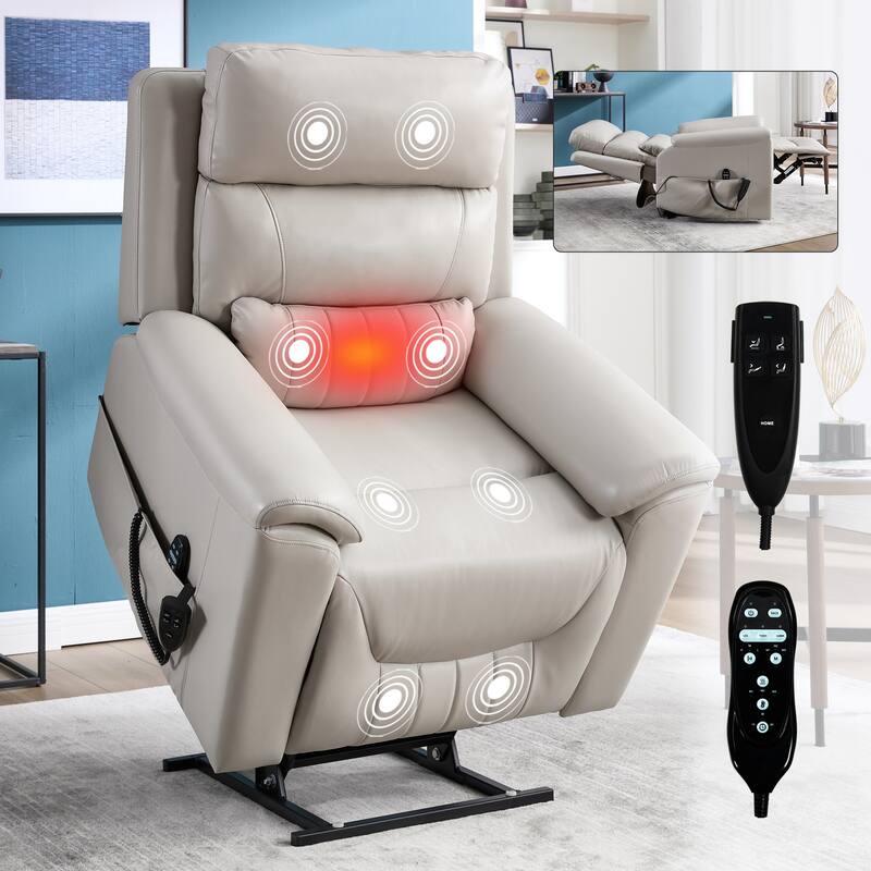 350 Lbs Leatherair Power Lift Recliner Chair, Heavy Duty Motion Mechanism With 8-Point Vibration Massage And Lumbar Heating