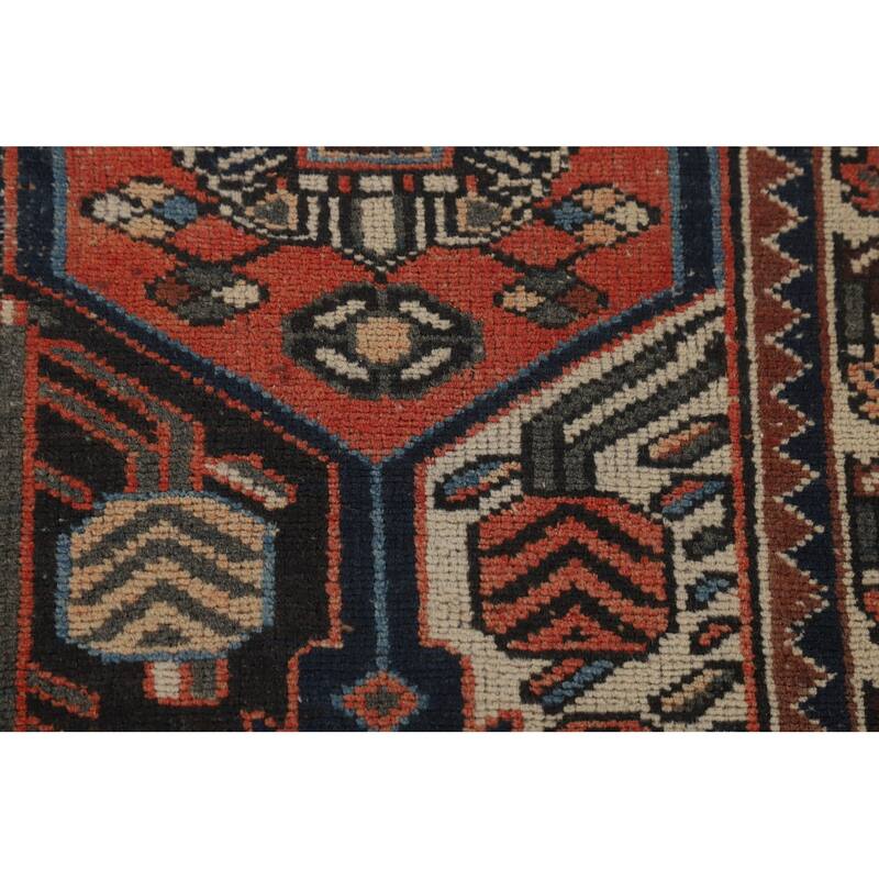 Tribal Orange Hamedan Persian Vintage Runner Rug Handmade Wool Carpet - 3'3" x 9'4"