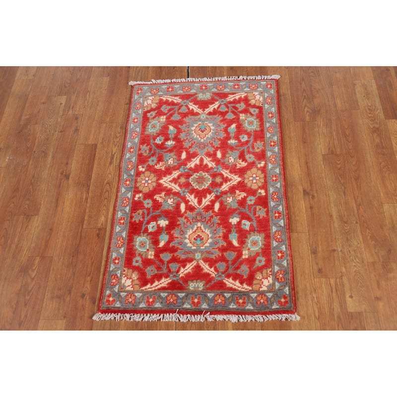 Red Floral Kazak Oriental Foyer Rug Hand-Knotted Wool Carpet - 2'0" x 3'0"