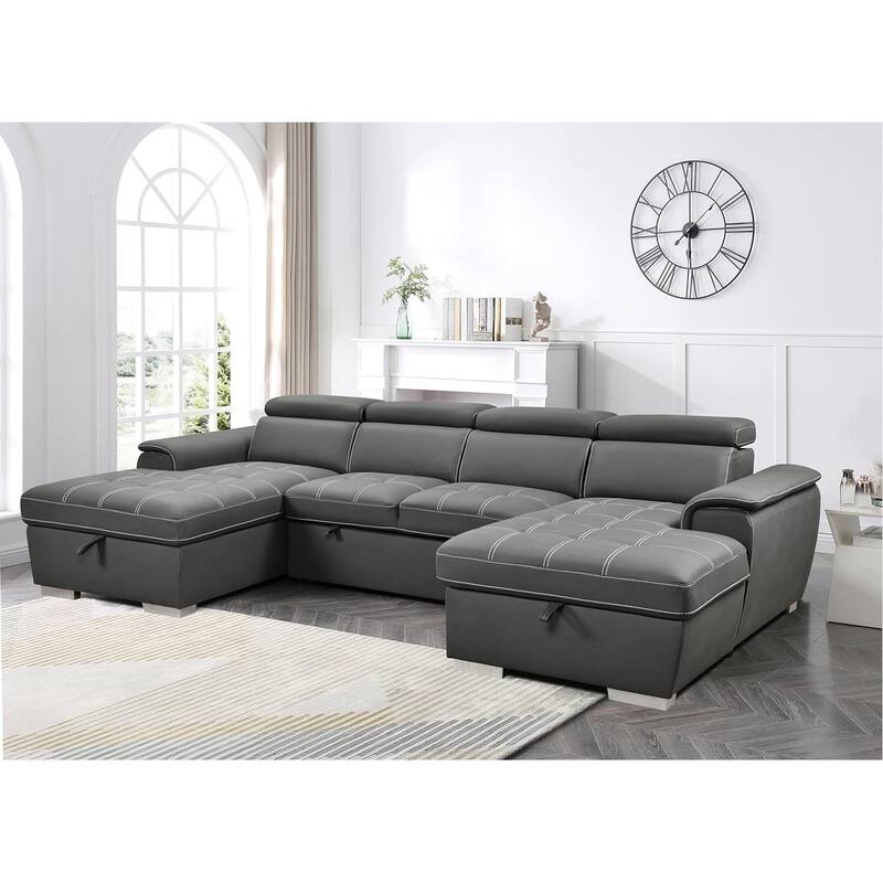 Roomfitters U-Shaped Sleeper Sofa, 121" Oversized 2 in 1 Pull-Out Bed, Sectional Sofa with Double Storage Chaise