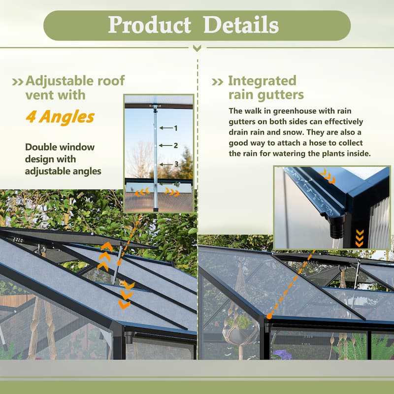 GDFStudio - Amelia Large Walk-In Outdoor Greenhouse with Secure Structure and Ventilation Design