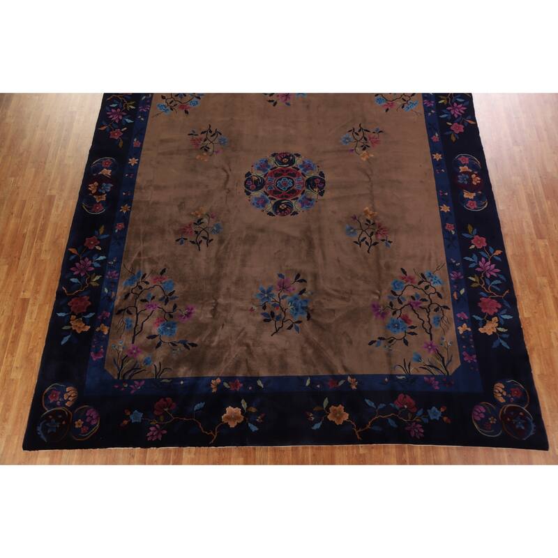 Vegetable Dye Art Deco Oriental Area Rug Hand-knotted Wool Carpet - 12'0" x 14'8"