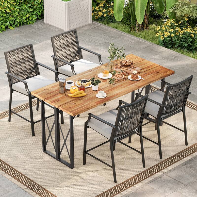 Gymax Patio Bar Stools Set of 4 w/ Armrest Fabric Seat & Heavy-Duty
