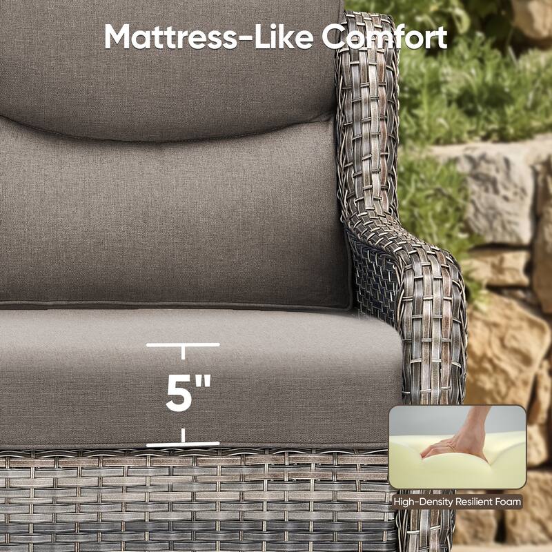 Pocassy 6/7 Piece Patio Sofa Swivel Chair Set with 43" Fire Pit Table