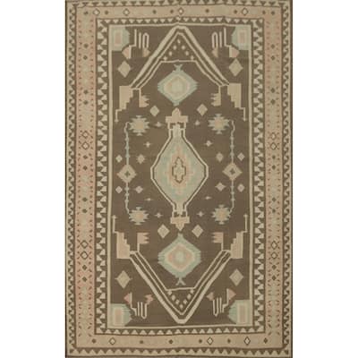 Hand Woven Oriental 100% Wool Carpet Southwestern Tribal Brown Kilim Area Rug - 11' 8'' X 8' 4''