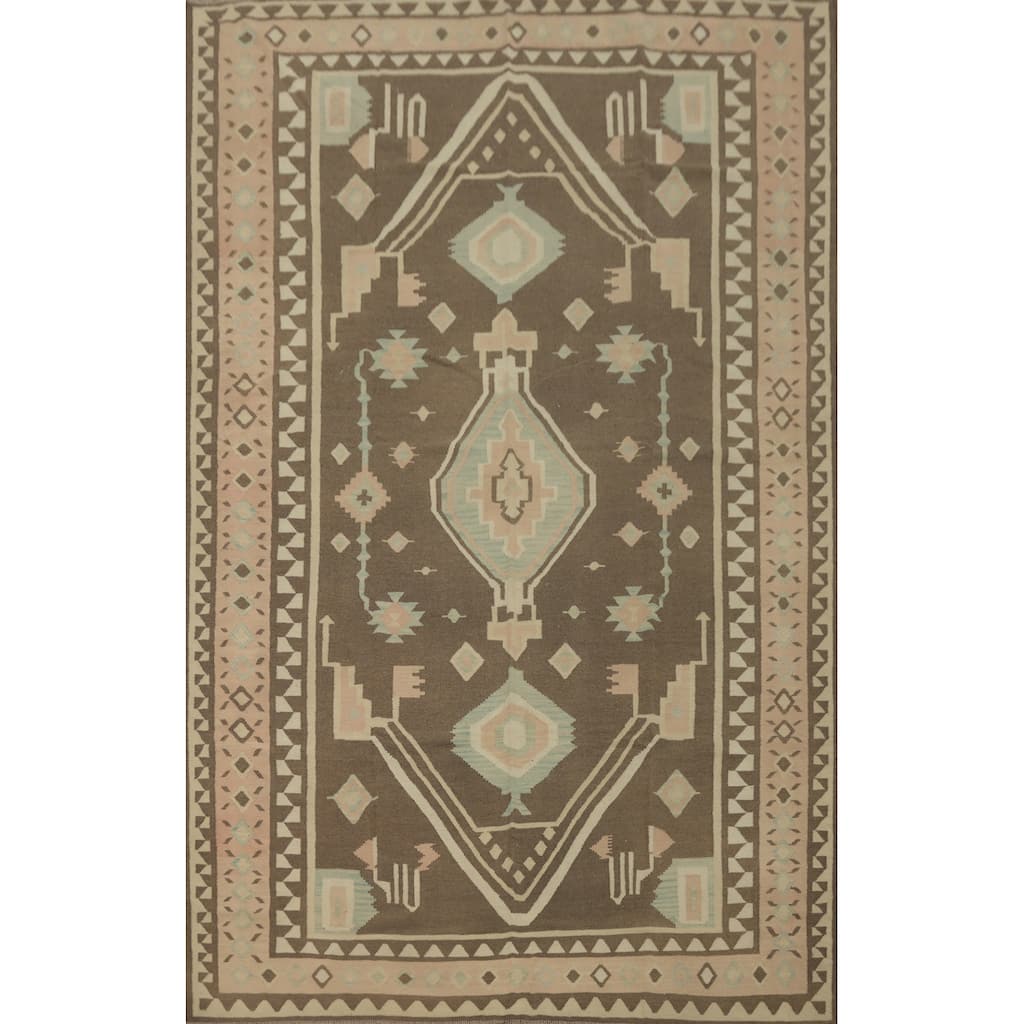 Hand Woven Oriental 100% Wool Carpet Southwestern Tribal Brown Kilim Area Rug - 11' 8'' X 8' 4''