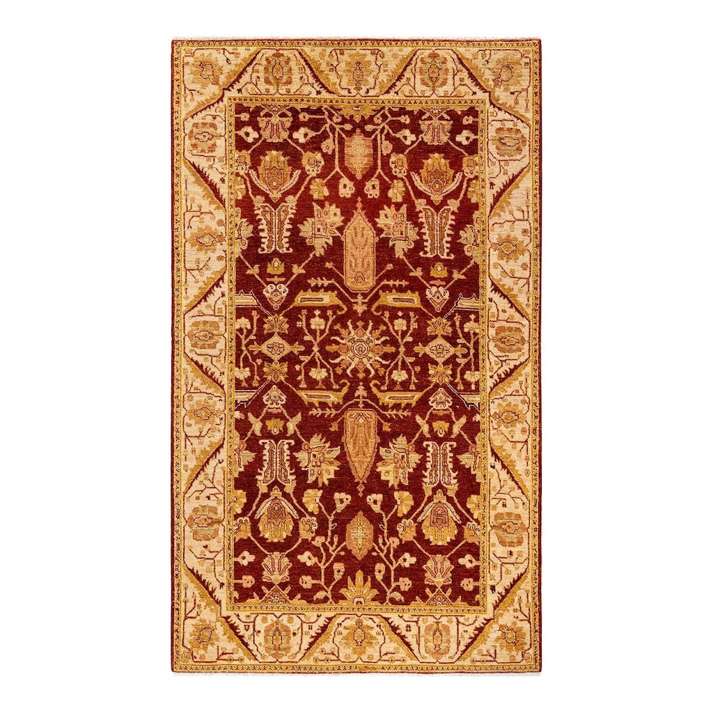 Overton Hand Knotted Wool Vintage Inspired Modern Contemporary Eclectic Red Area Rug - 5' 1" x 8' 8"