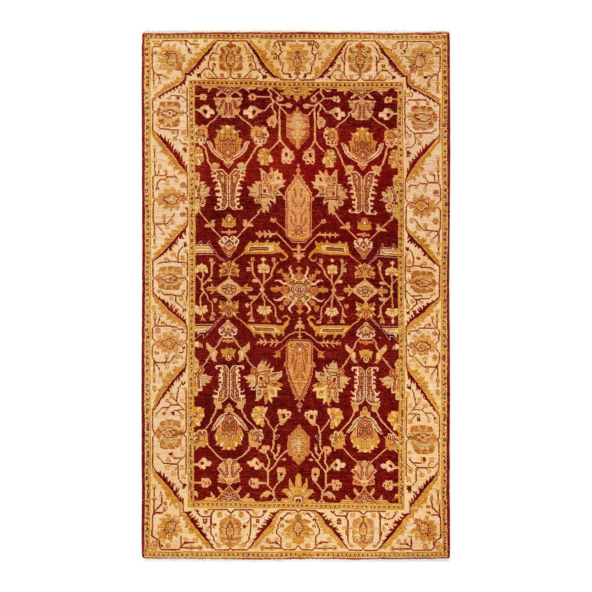 Overton Hand Knotted Wool Vintage Inspired Modern Contemporary Eclectic Red Area Rug - 5' 1" x 8' 8"