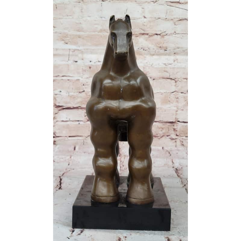 Fernando Botero Trojan Horse Abstract Bronze Statue Sculpture On Marble Base