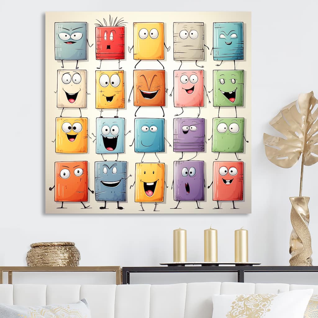Designart "Colorful Characters Popart Collage II" Abstract Popart Wall Art - Modern Canvas Wall Decor For Home