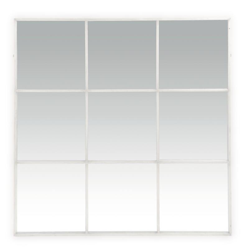 Metal Nine Pane Grey Mirror 46.5" x 46.5" -Grey - Medium - White