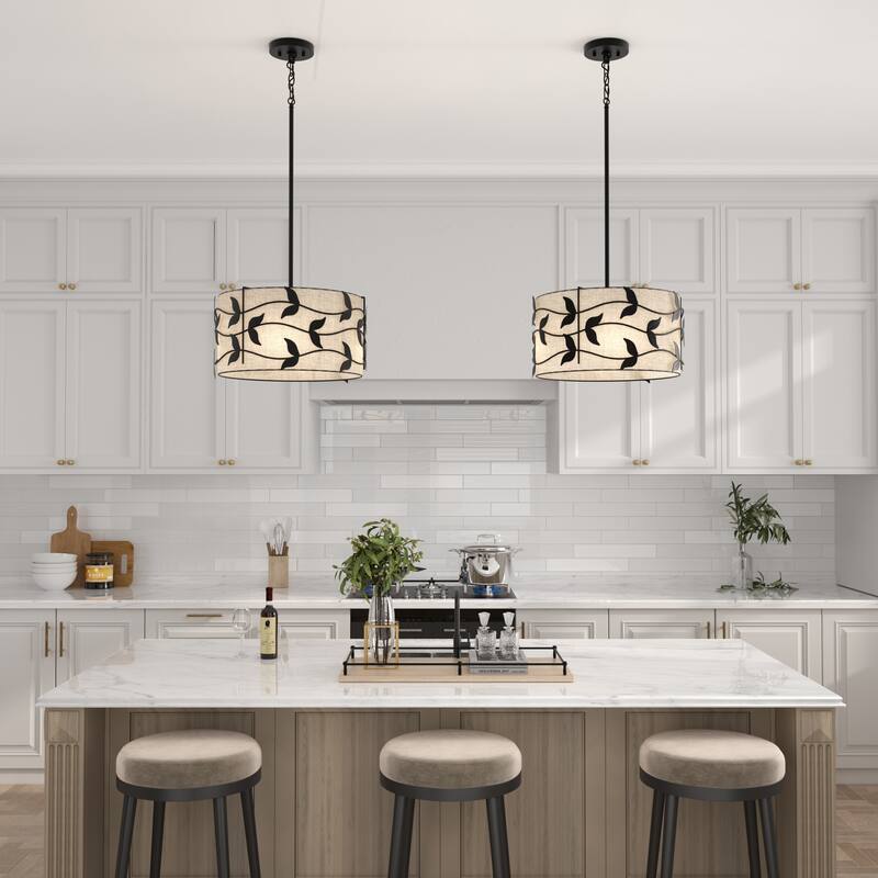 Acroma 4-light Gold/Black Ceiling Cotton Drum Light