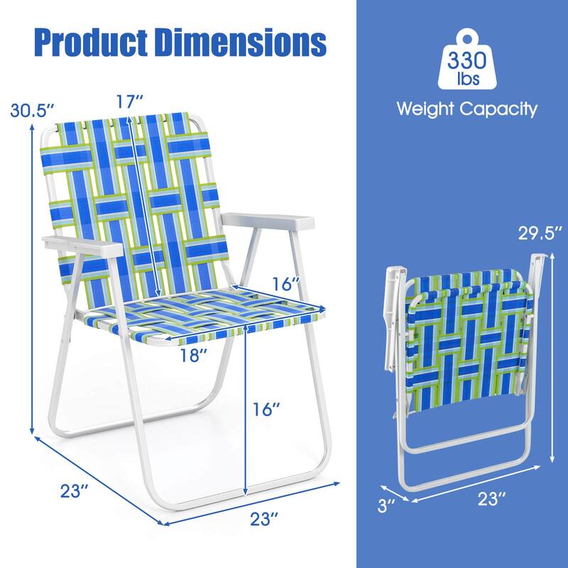 Costway Folding Beach Chairs Set of 2 with Armrests for Adults Loads