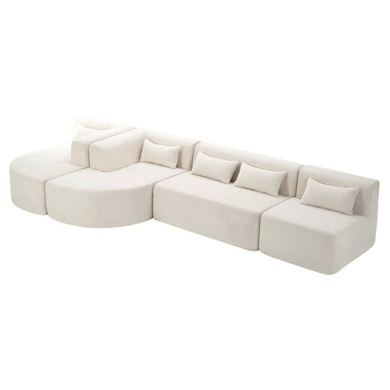Free Combination Upholstered Sectional Sofa, Sofa Set with Curved Chaise Lounge, Large Floor Couch with Pillows