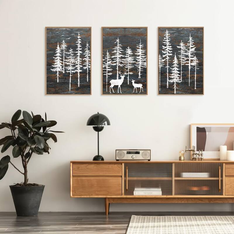 Minimalist Woodland Art Painting, Retro Tree Landscape