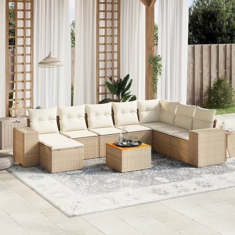 vidaXL Garden Sofa Set Black - Beige and cream Large