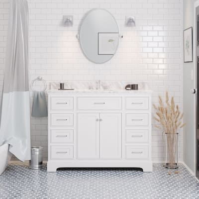 KitchenBathCollection Aria 48" Bathroom Vanity with Carrara Marble Top