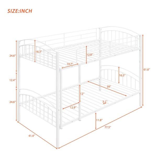 Twin over Twin Metal Frame Bunk Bed Guardrail Kids Bed with Separate into 2 Twin Beds Design