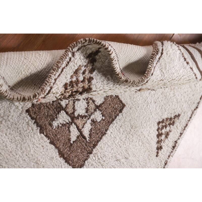 Tribal Anatolian Turkish Runner Rug Beige Wool Carpet - 3'4"x 12'3"