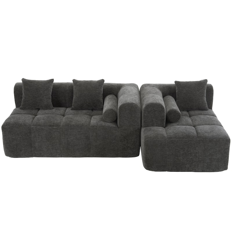 101.2" Chenille Sectional Sofa Full Compressed Sofa Modular Sofa Couch with 2 Side Pockets, Free Combined Sofa