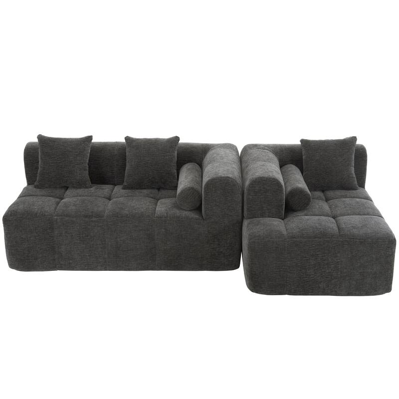 Full-Compressed Sectional Sofa with L-Shape Chaise, Modular 3 Seater Sectional Sofa, Upholstered Sofa with Side Pockets