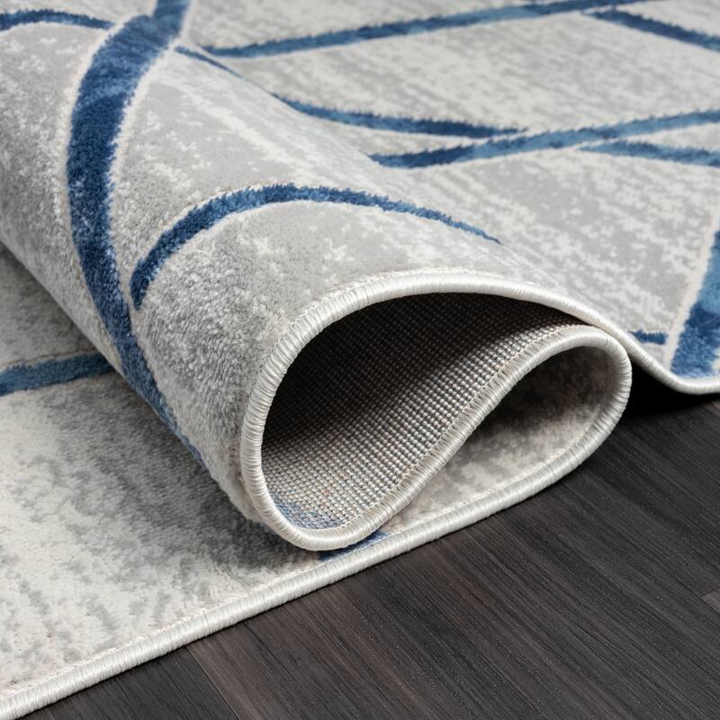Abani Atlas Collection ATL130A Criss Cross Lines Blue Grey Area Rug