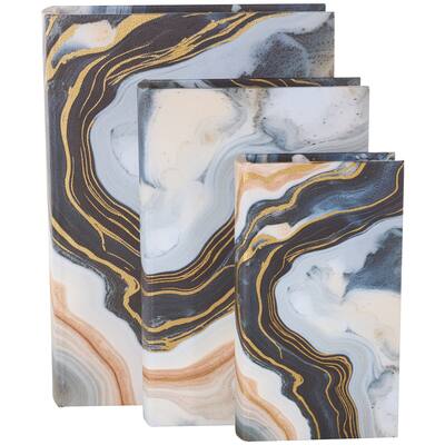 Faux Leather Geode Faux Book Storage Box with Metallic Gold Accents - Set of 3 Blue - Roche River Decor