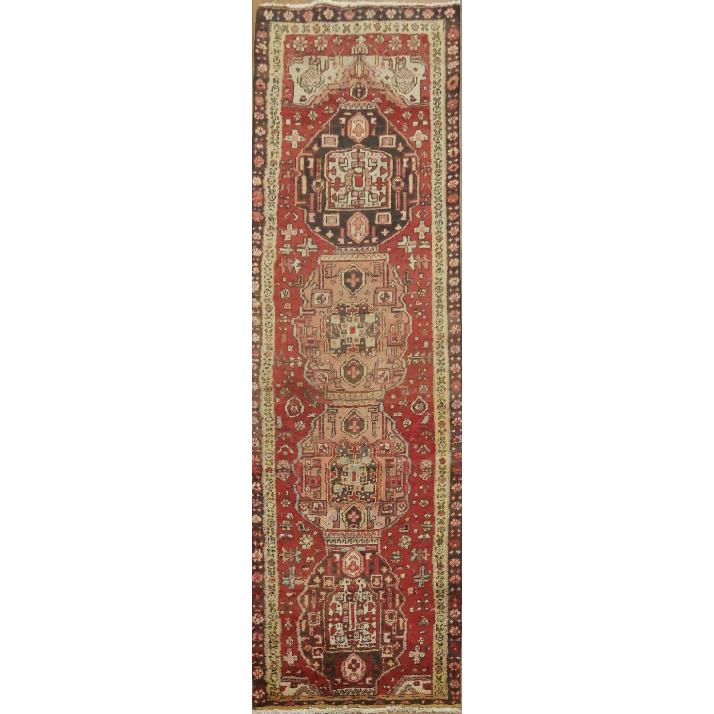 Hand Knotted Oriental 100% Wool Carpet Traditional Tribal Red Hamedan Runner Rug - 8' 10'' X 2' 7''