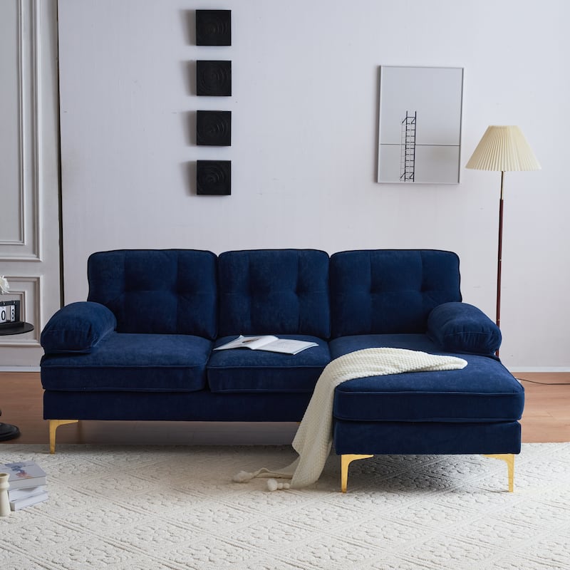 82.6" Blue Modern L Shaped Velvet Sofa for Living & Bedroom