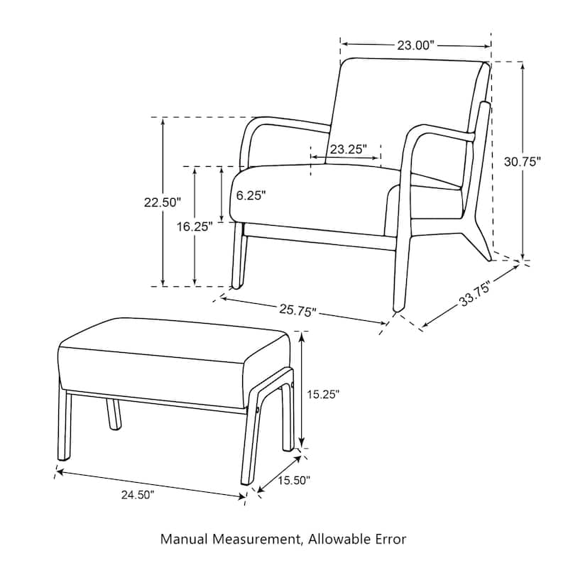 Glitzhome 30.75"H Mid-Century PU Leather Armchair with Ottoman Set