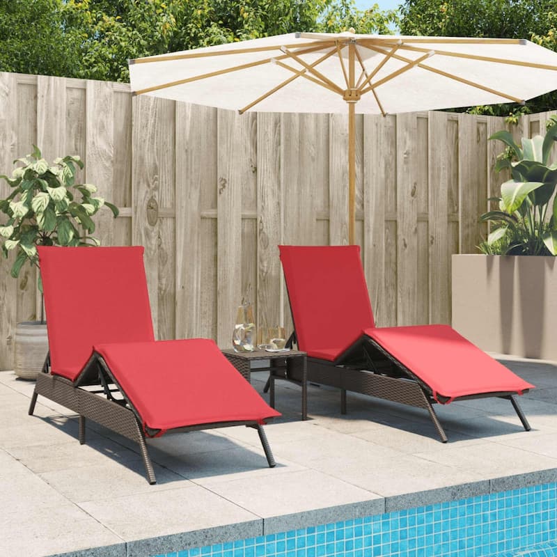 vidaXL Sun Loungers with Table Chaise Lounge 2 Pcs Poly Rattan Brown/Gray/Black - 23.2 x 78.7 x 33.5 - Brown