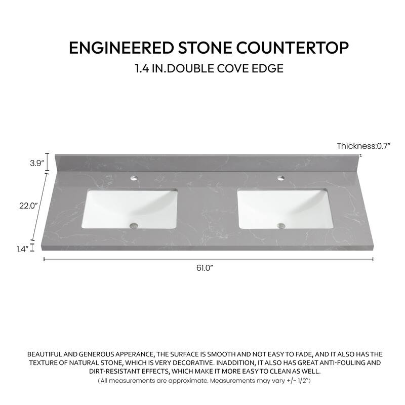 Malaga Composite Stone Vanity Top with White Rectangular Sink