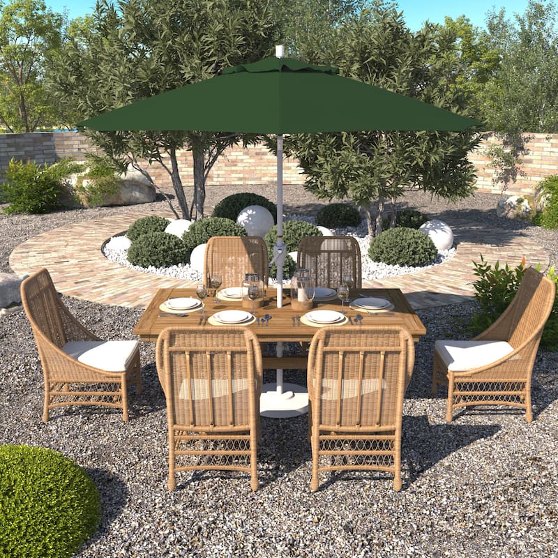 California Umbrella 9' Round Crank Lift Push Button Tilt White Aluminum Patio Umbrella with Pacifica Pacific Blue Fabric - Hunter Green