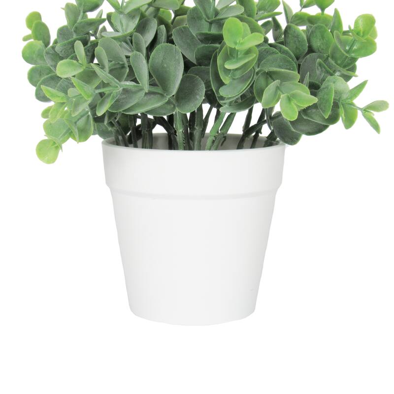 Set of 2 Artificial Eucalyptus Plant in White Pot 7in - Green
