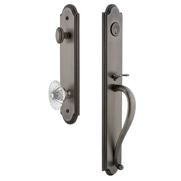 Grandeur ARCSGRBUR_ESETD_NA Arc Solid Brass Rose Dummy Full Plate 'S' Grip Handleset with Burgundy Crystal Knob