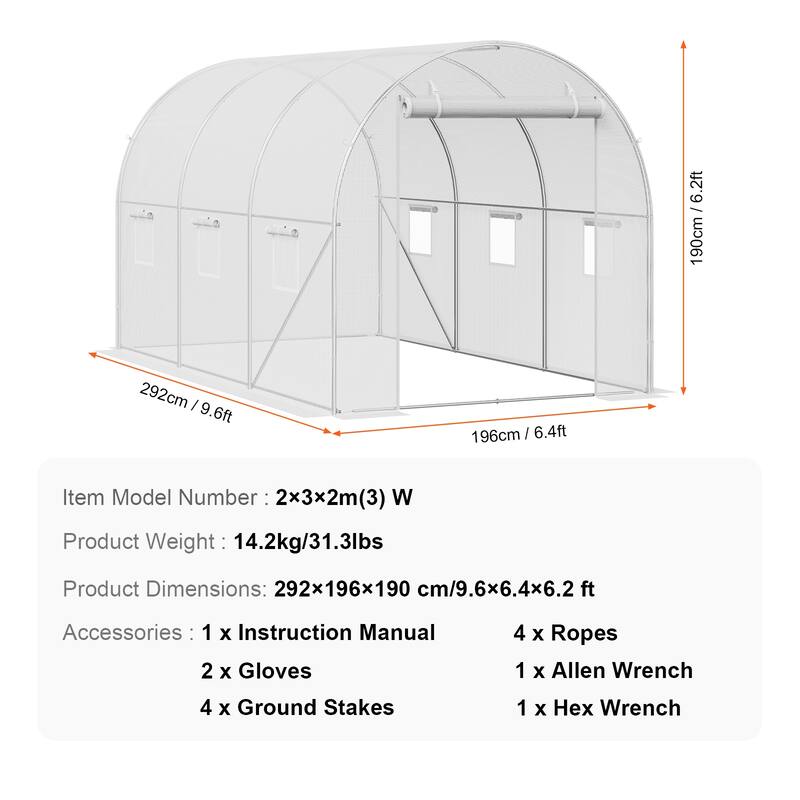 Walk-in Tunnel Greenhouse, Hoop House Greenhouse Tunnel, Plant Hot House with Galvanized Steel Frame, Green PE Cover