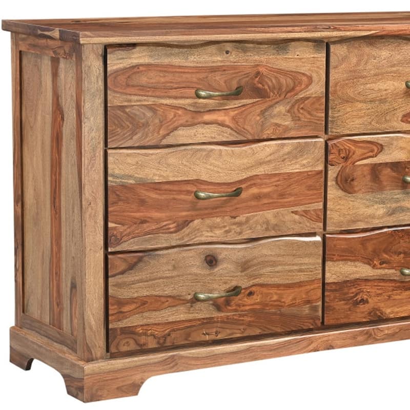 HomeRoots 60" Brown Solid Wood Live Edge Six Drawer Double Dresser