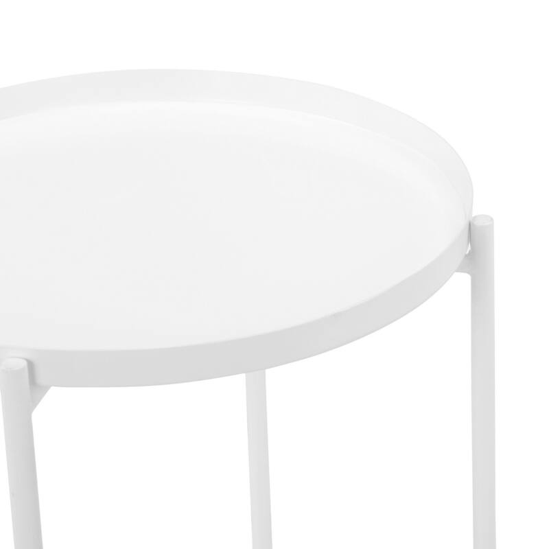 17.5 in. White Round Metal End Table, Sturdy Build End Side Table for Living Rooms